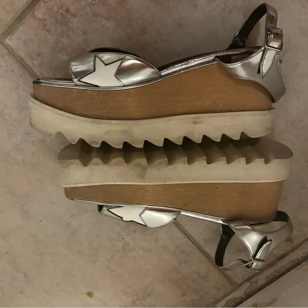 Stella McCartney Elyse Sandals wedge dress shoes open toe platforms metallic